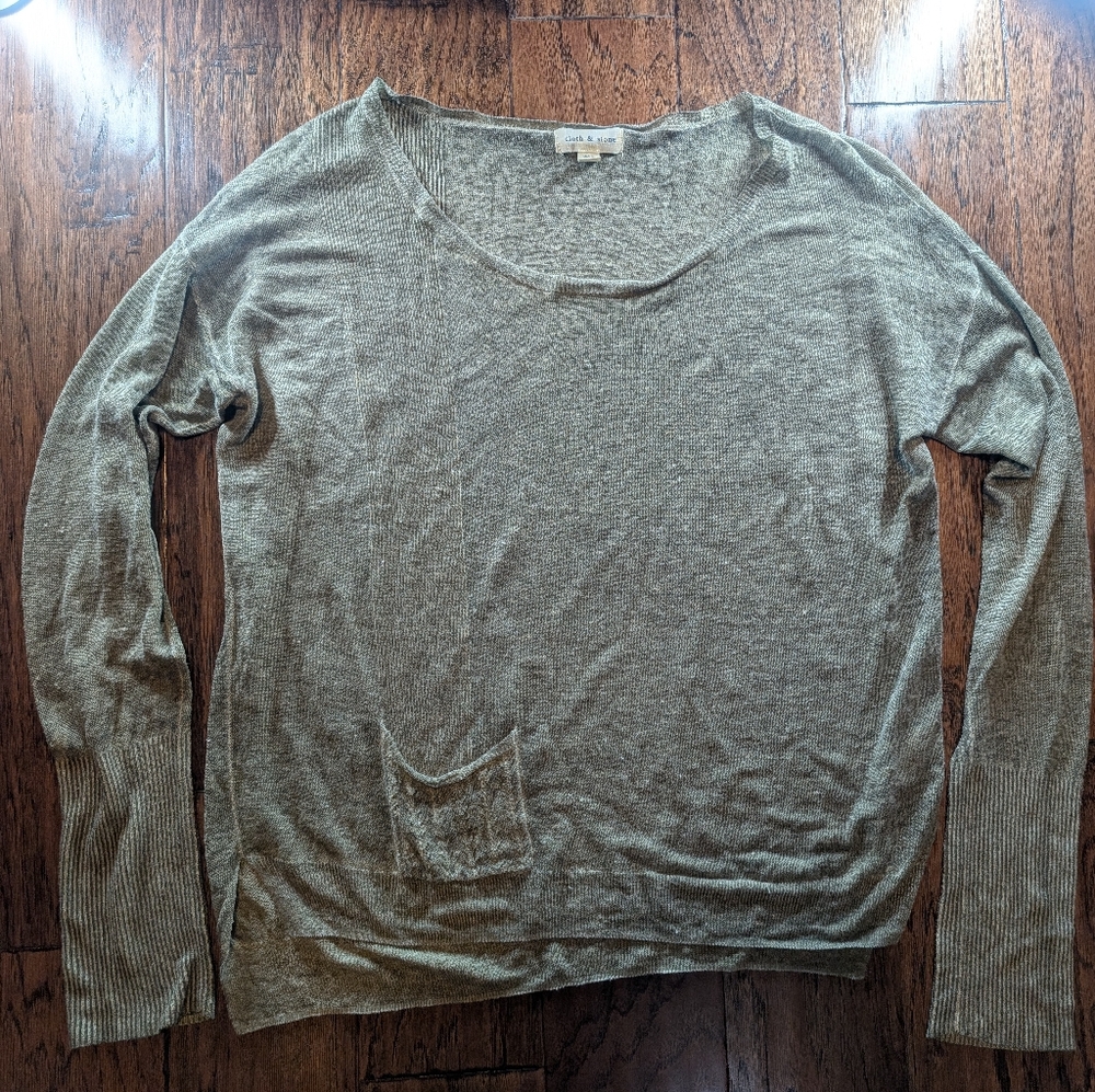 Cloth & Stone Linen Blend Lightweight Green Long Sleeve Top